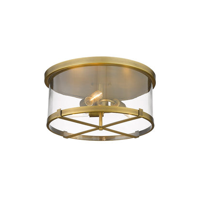 Z-Lite Callista 3 Light Flush Mount, Rubbed Brass/Clear