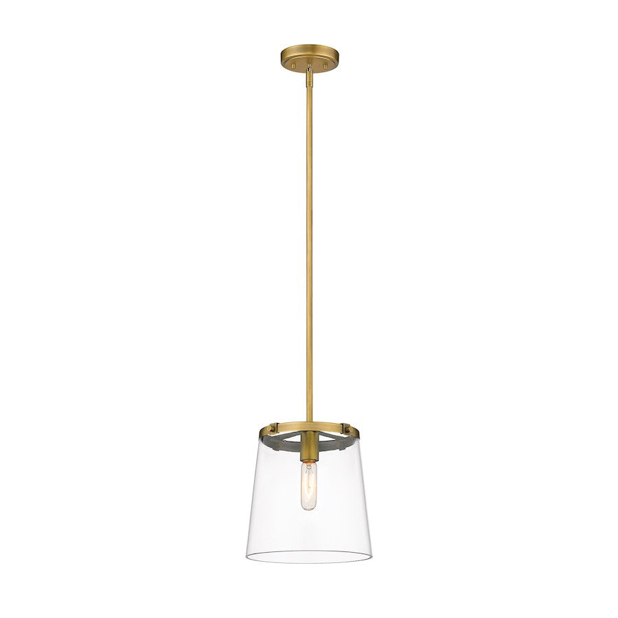 1 Light Pendant, Rubbed Brass/Clear