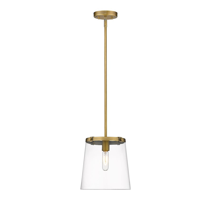 1 Light Pendant, Rubbed Brass/Clear