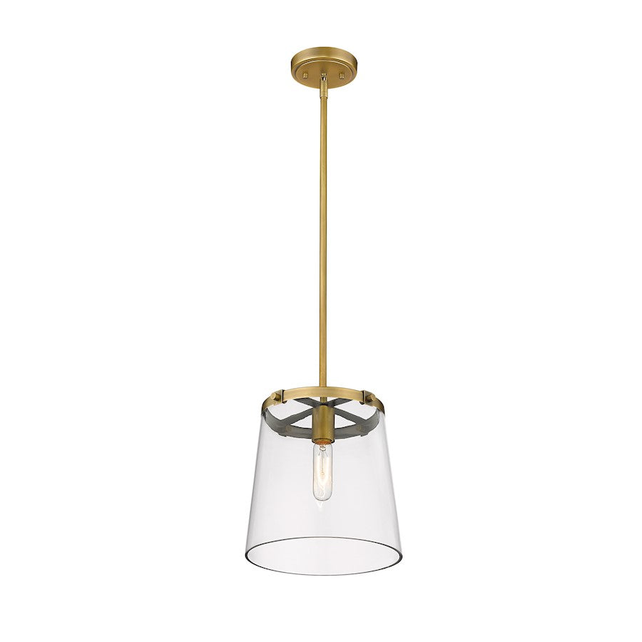 1 Light Pendant, Rubbed Brass/Clear