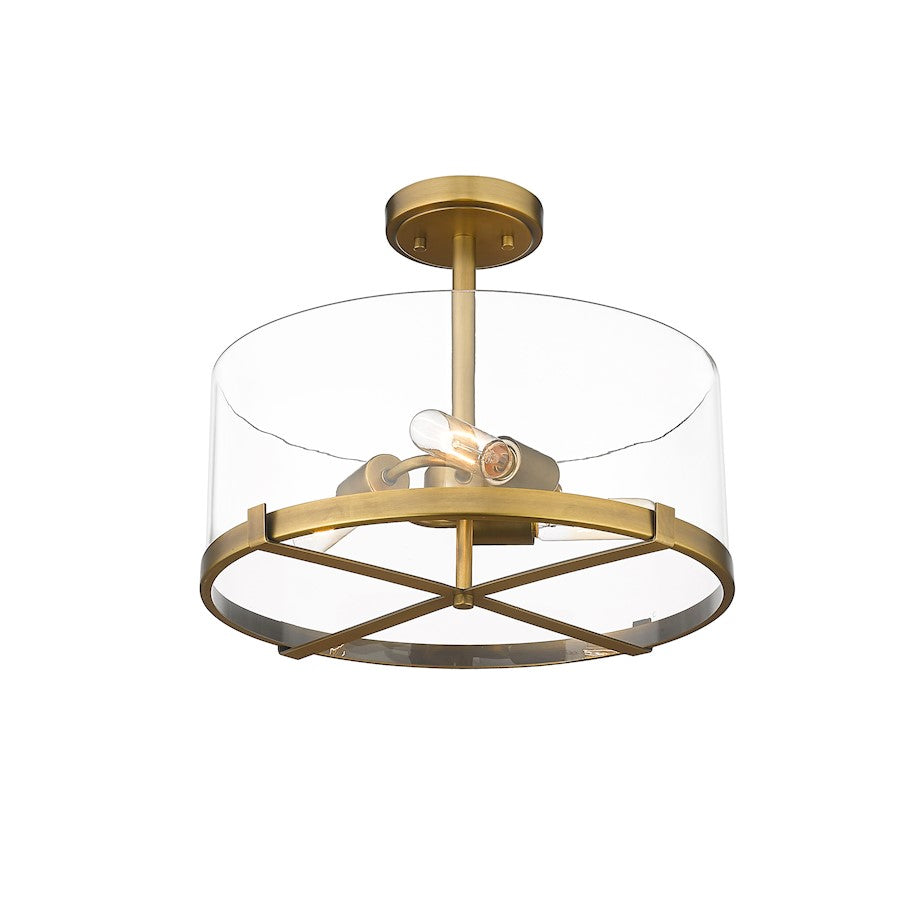 Z-Lite Callista 3 Light Semi Flush Mount, Rubbed Brass/Clear