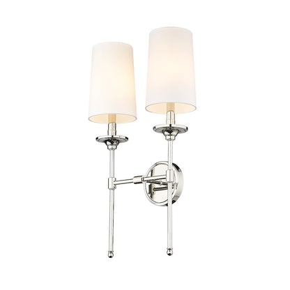 Z-Lite Emily 2 Light Wall Sconce, Polished Nickel/Off White - 3033-2S-PN