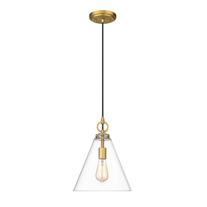 Z-Lite Harper 1 Light 11.5" Pendant, Rubbed Brass/Clear - 3034P11-RB
