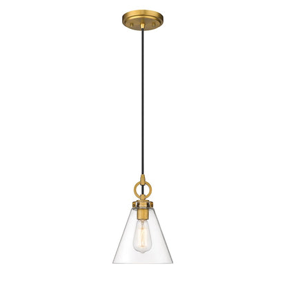 Z-Lite Harper 1 Light 8" Pendant, Rubbed Brass/Clear - 3034P8-RB