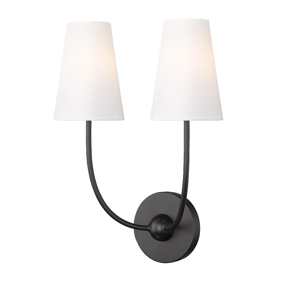 Z-Lite Shannon 2 Light Wall Sconce, Matte Black/White - 3040-2S-MB