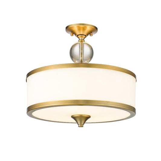 Z-Lite Cosmopolitan 3 Light Semi Flush Mount, Heritage Brass/White - 307SF-HBR