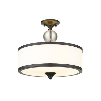 Z-Lite Cosmopolitan 3 Light Semi Flush Mount, Matte Black/White - 307SF-MB