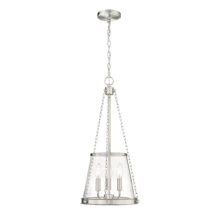 Z-Lite Prescott 3 Light Pendant, Brushed Nickel/Clear - 341P12-BN