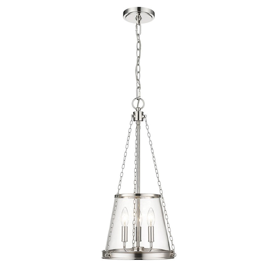 Z-Lite Prescott 3 Light Pendant, Polished Nickel/Clear - 341P12-PN