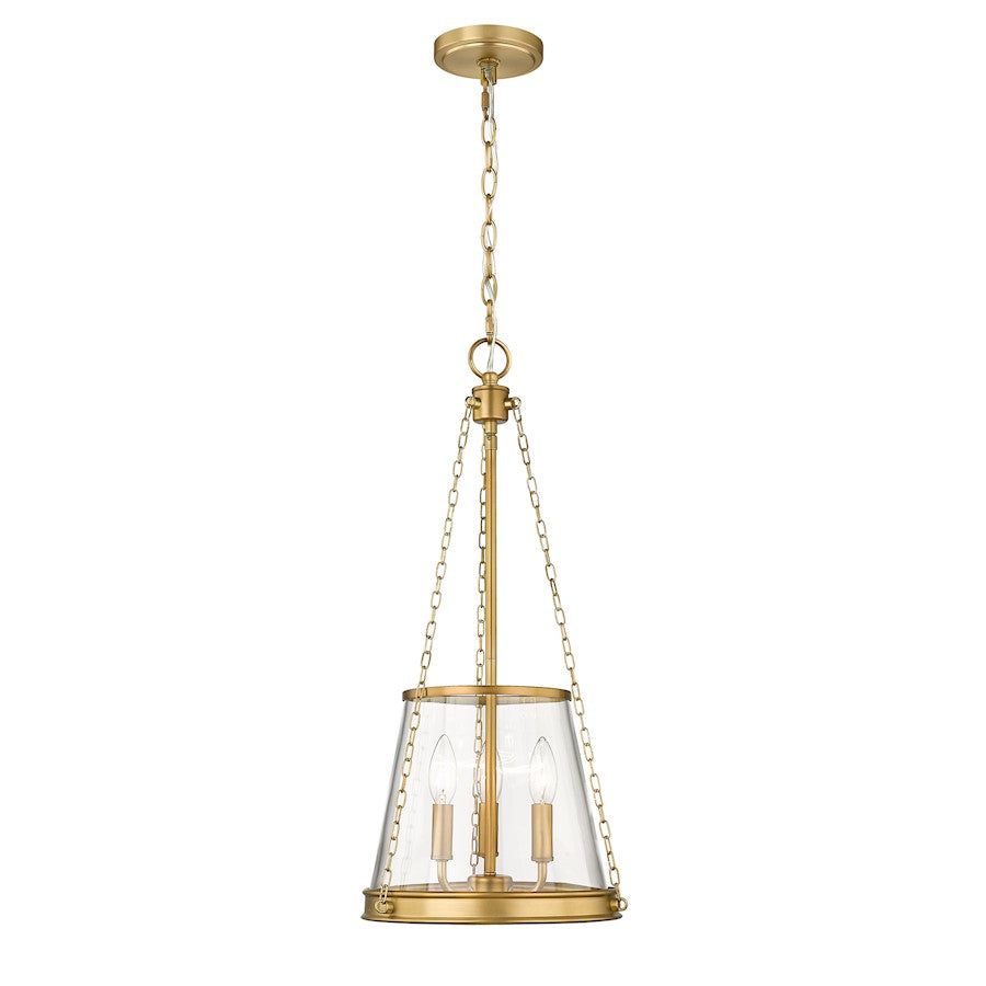 Z-Lite Prescott 3 Light Pendant, Rubbed Brass/Clear - 341P12-RB