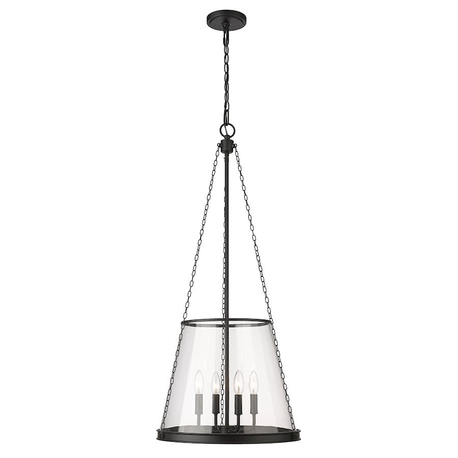 Z-Lite Prescott 4 Light Pendant, Matte Black/Clear - 341P18-MB