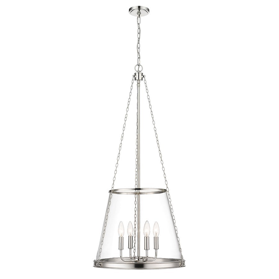 Z-Lite Prescott 4 Light Pendant, Polished Nickel/Clear - 341P18-PN