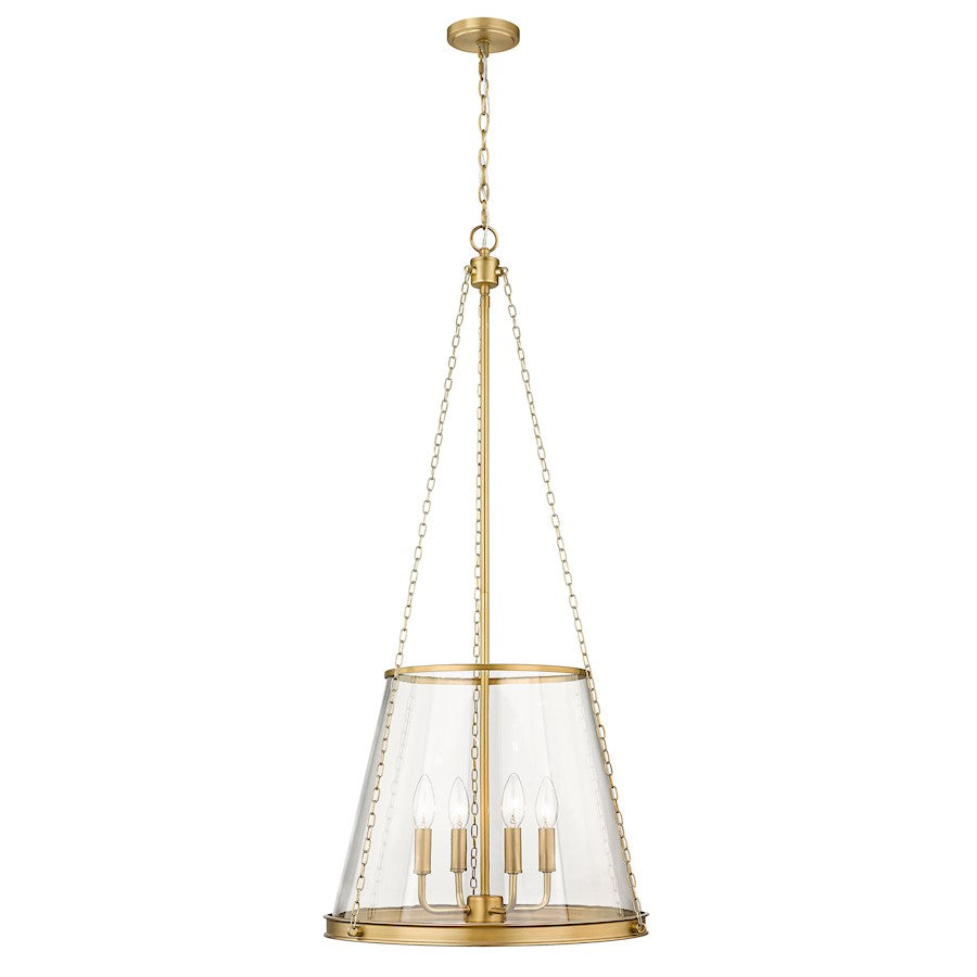 Z-Lite Prescott 4 Light Pendant, Rubbed Brass/Clear - 341P18-RB