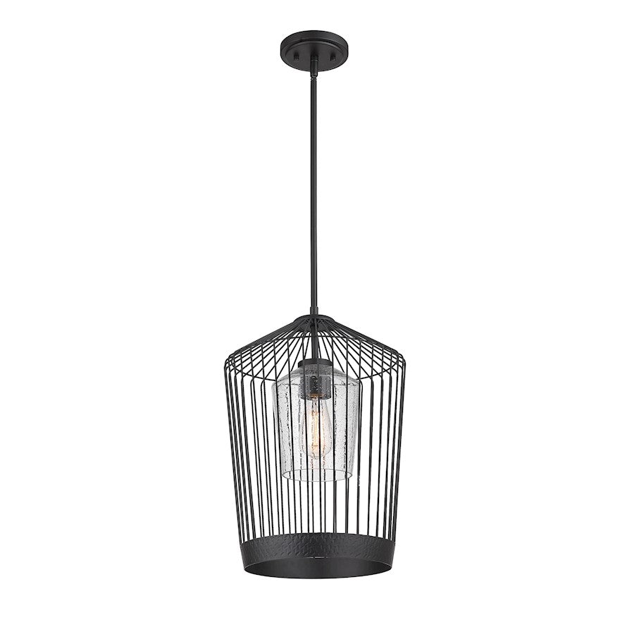 1 Light Pendant, Matte Black/Clear