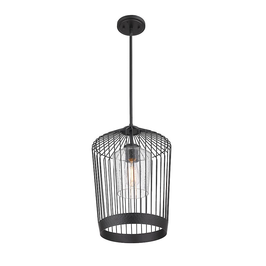 1 Light Pendant, Matte Black/Clear