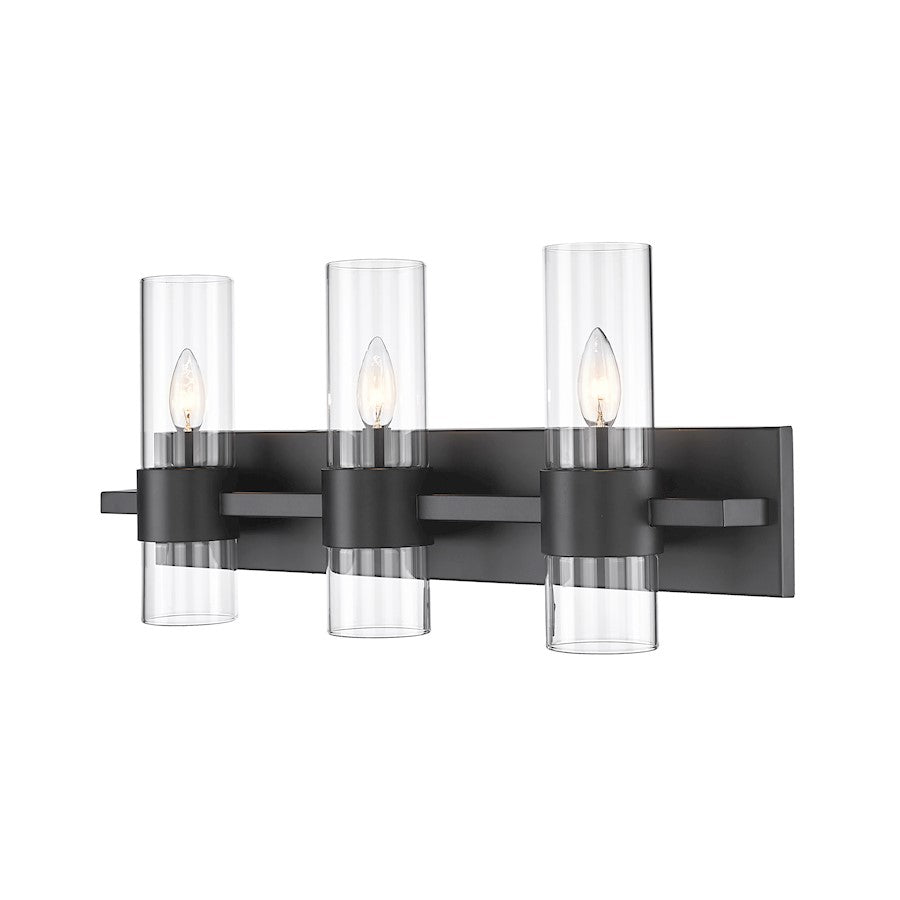 Z-Lite Lawson 3 Light Vanity, Matte Black/Clear - 343-3V-MB