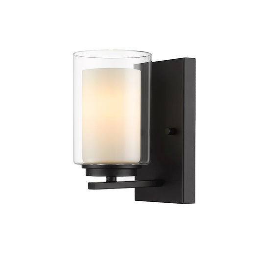 Z-Lite Willow 1 Light 8" Sconce, Black, Inner White & Outer Clear - 426-1S-MB