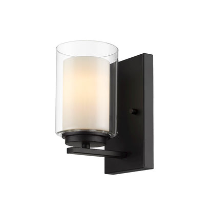 Willow 1 Light 8" Sconce, Black, Inner White & Outer Clear