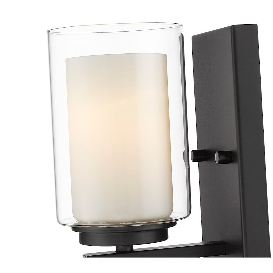 Willow 1 Light 8" Sconce, Black, Inner White & Outer Clear