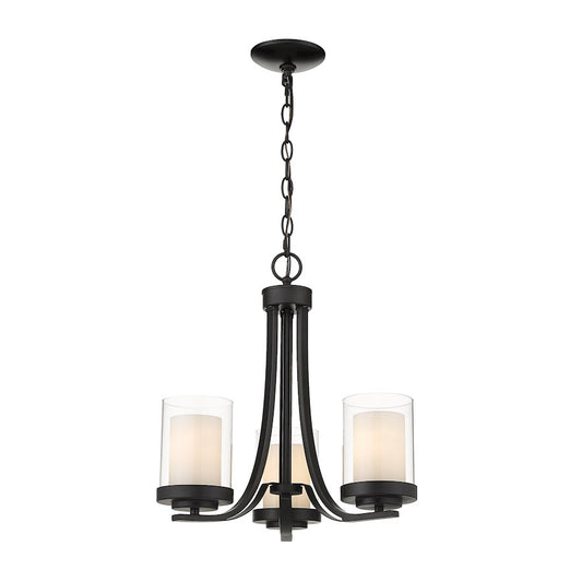 Z-Lite Willow 3 Light 17" Chandelier, Black, Inner White/Outer Clear - 426-3C-MB