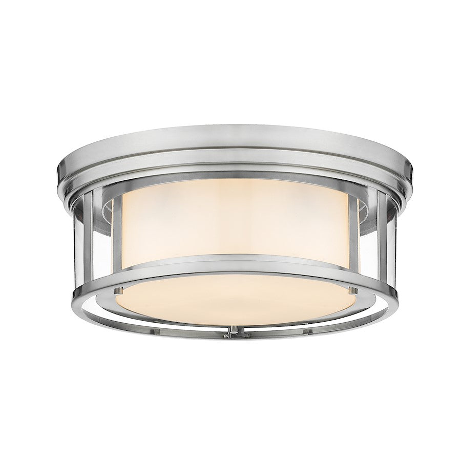 Z-Lite Willow 3 Light 6" Flush, Nickel, Inner White/Outer Clear - 426F16-BN