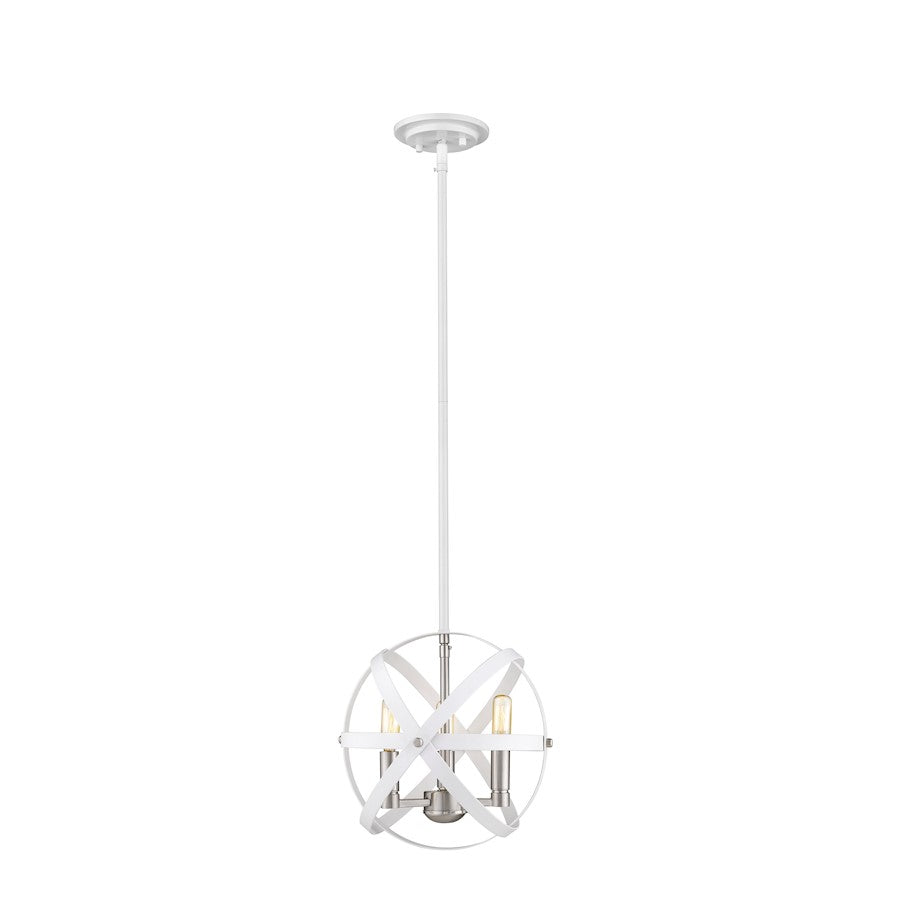 Z-Lite 3 -LT Cavallo 12" Chandelier, Hammered White/Nickel - 463-12HWH-BN