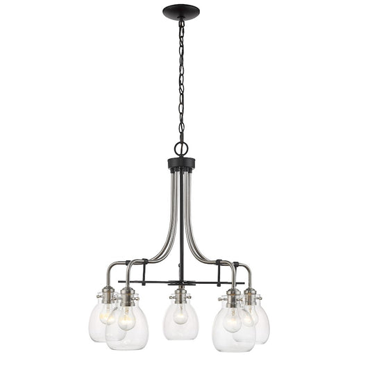 Z-Lite Kraken 5 Light Chandelier, Matte Black/Brushed Nickel/Clear - 466-5MB-BN