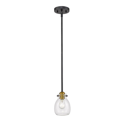 Z-Lite Kraken 1 Light Mini Pendant, Matte Black/Olde Brass/Clear - 466MP-MB-OBR