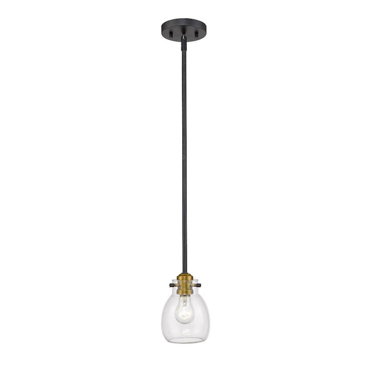 Z-Lite 1 Light Kraken 5" Mini Pendant, Matte Black/Olde Brass - 466MP-MB-OBR