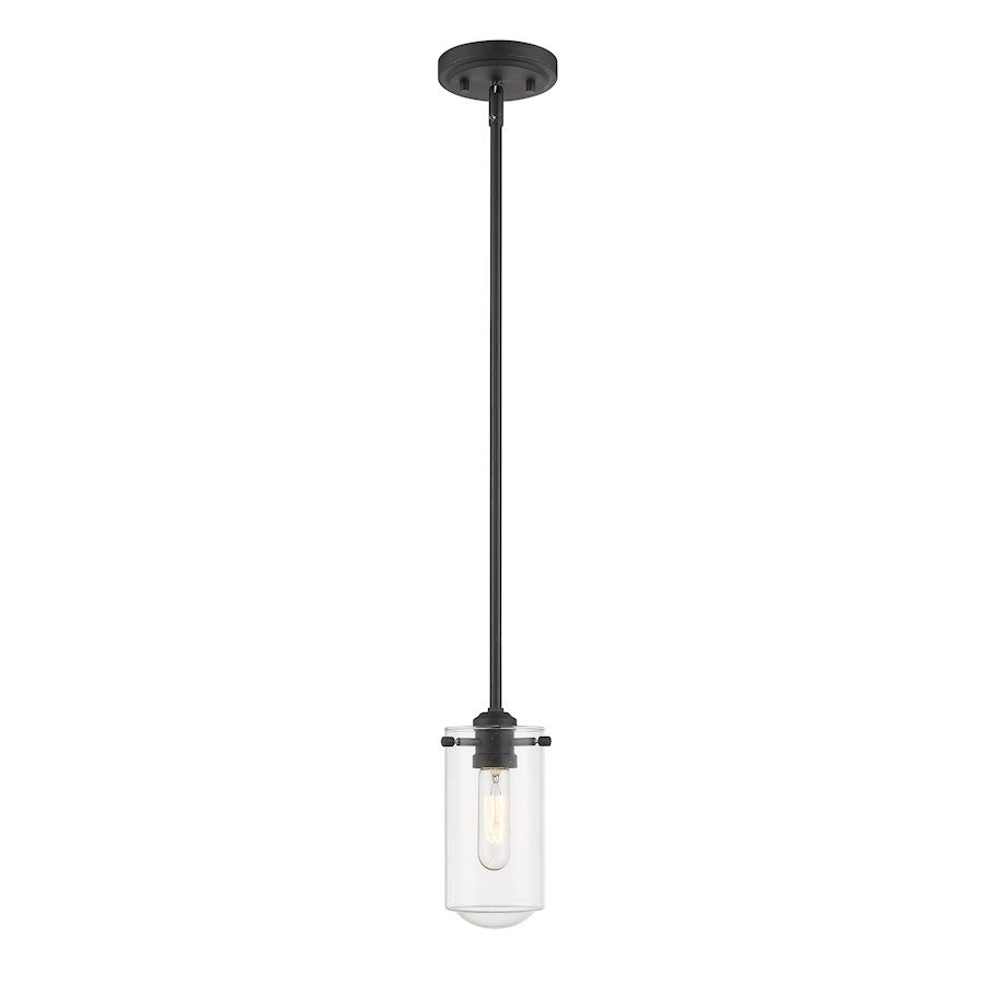 Z-Lite Delaney 1 Light Mini Pendant, Matte Black/Clear - 471MP-MB