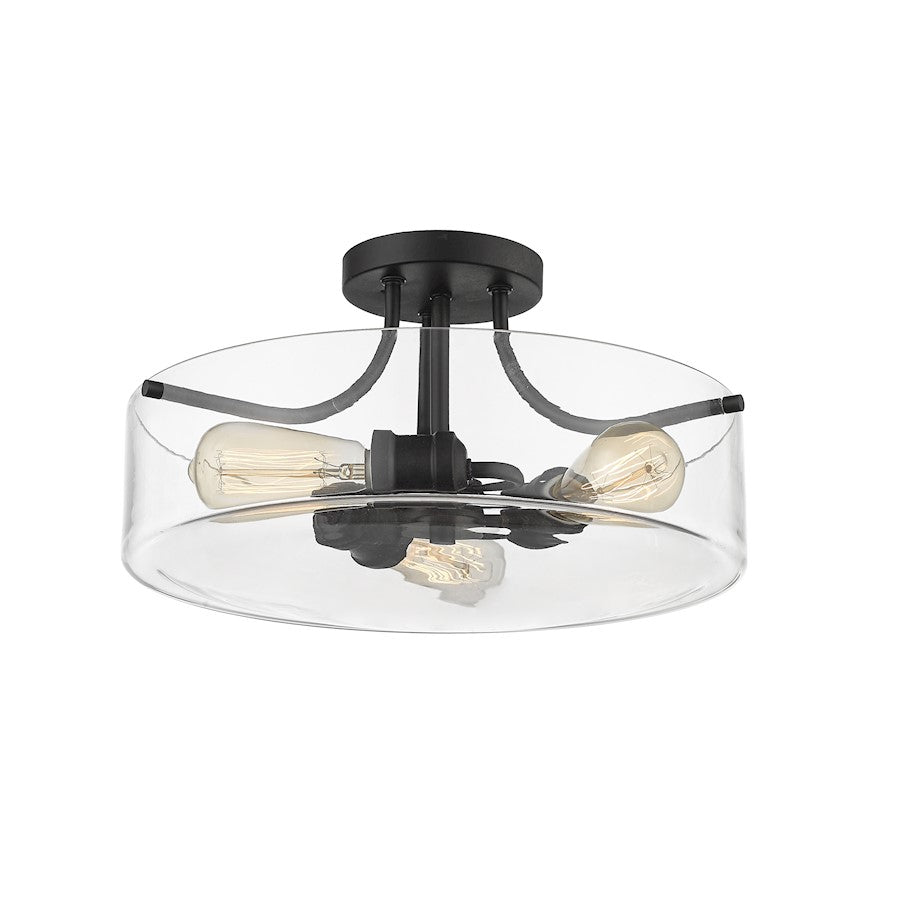 Z-Lite Delaney 3 Light Semi Flush Mount, Matte Black/Clear - 471SF-MB