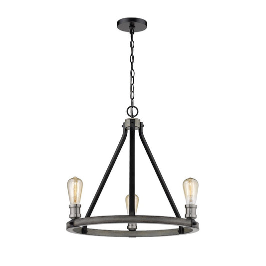 Z-Lite 3 Light Kirkland 20" Chandelier, Ashen Barnboard - 472-3ABB