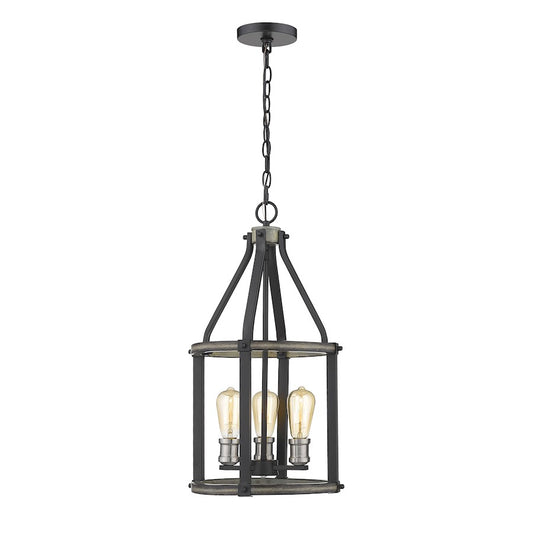 Z-Lite 3 Light Kirkland 12" Pendant, Ashen Barnboard - 472-3P-ABB