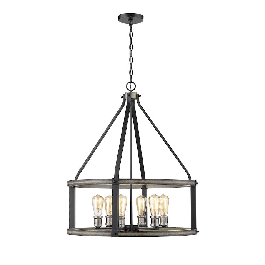Z-Lite 6 Light Kirkland 25" Pendant, Ashen Barnboard - 472-6D-ABB