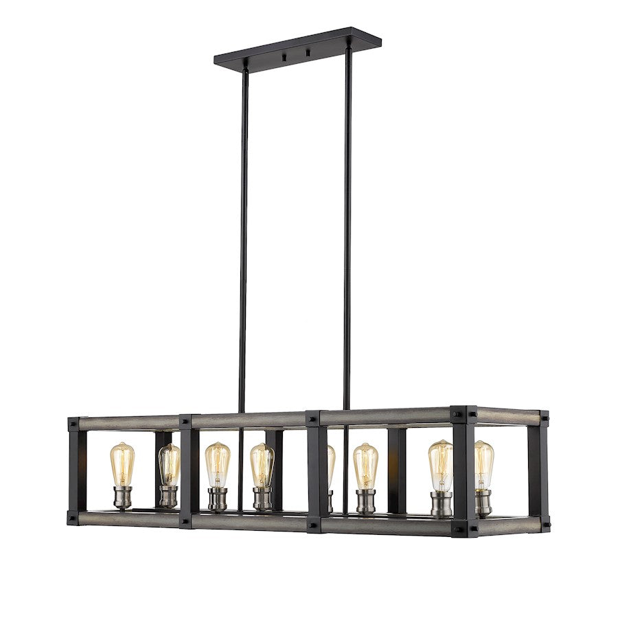 Z-Lite 8 Light Kirkland 13" Island/Billiard, Ashen Barnboard - 472-8L-ABB