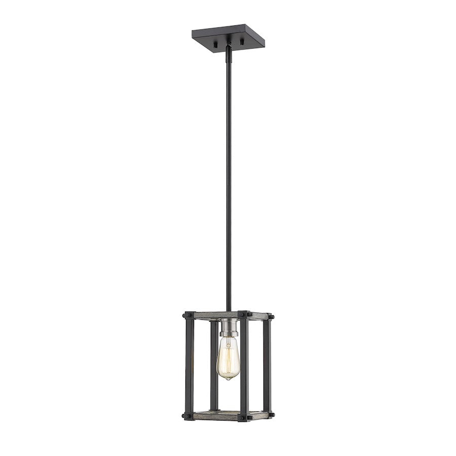 Z-Lite Kirkland 1 Light Sq. Mini Pendant, Ashen Barnboard - 472MPS-ABB