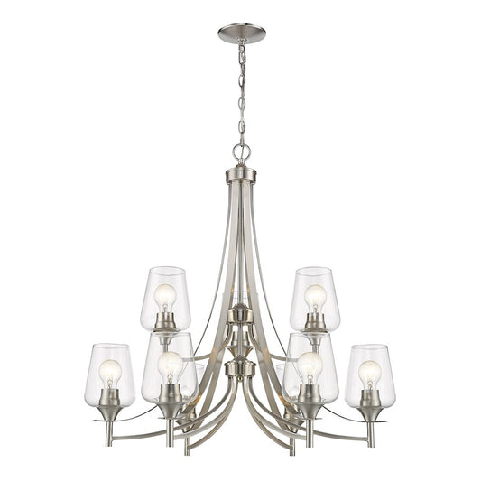 Z-Lite Joliet 9 Light 31.5" Chandelier, Brushed Nickel, Clear - 473-9BN