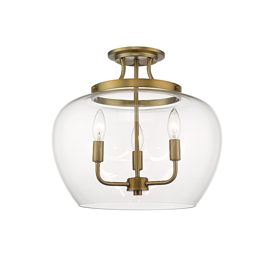 Z-Lite Joliet 3 Light 14" Semi Flush Mount, Olde Brass, Clear - 473SF-OBR