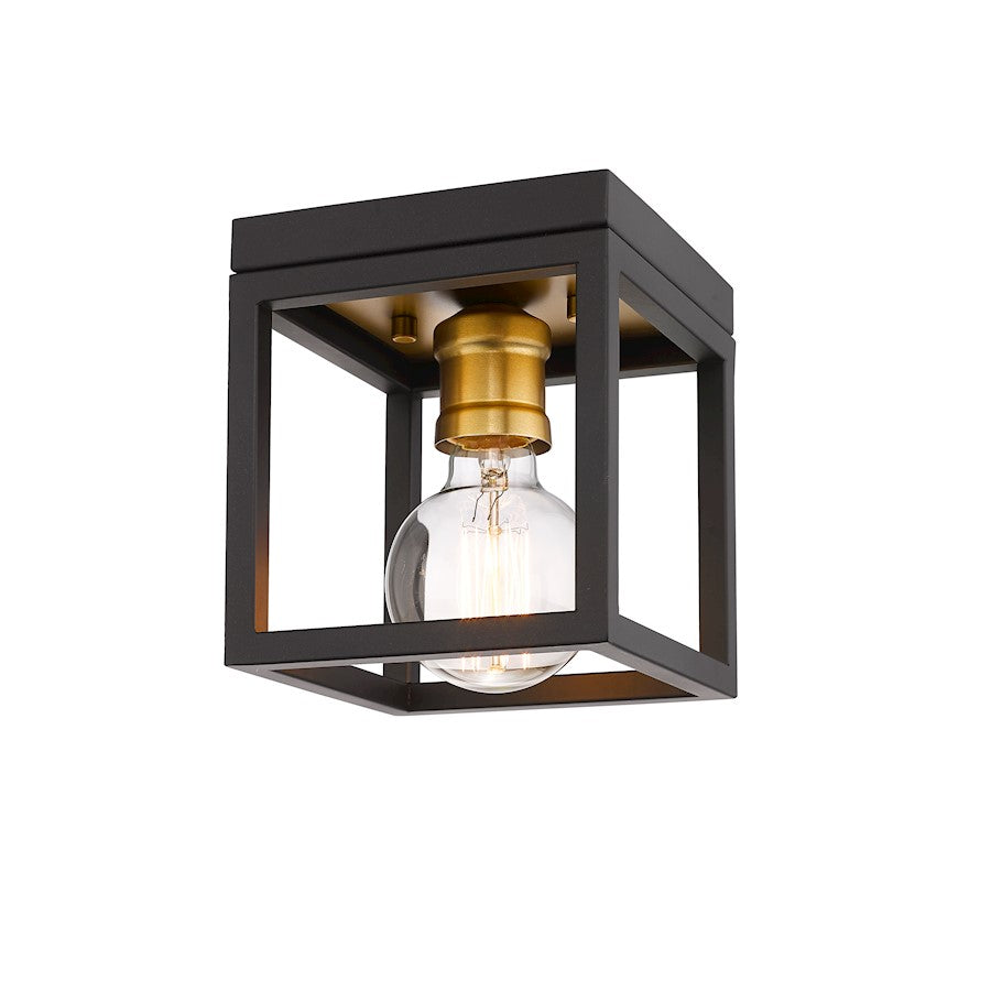 Z-Lite Kube 1 Light 5.75" Flush Mount, Bronze/Olde Brass -480F1-BRZ-OBR