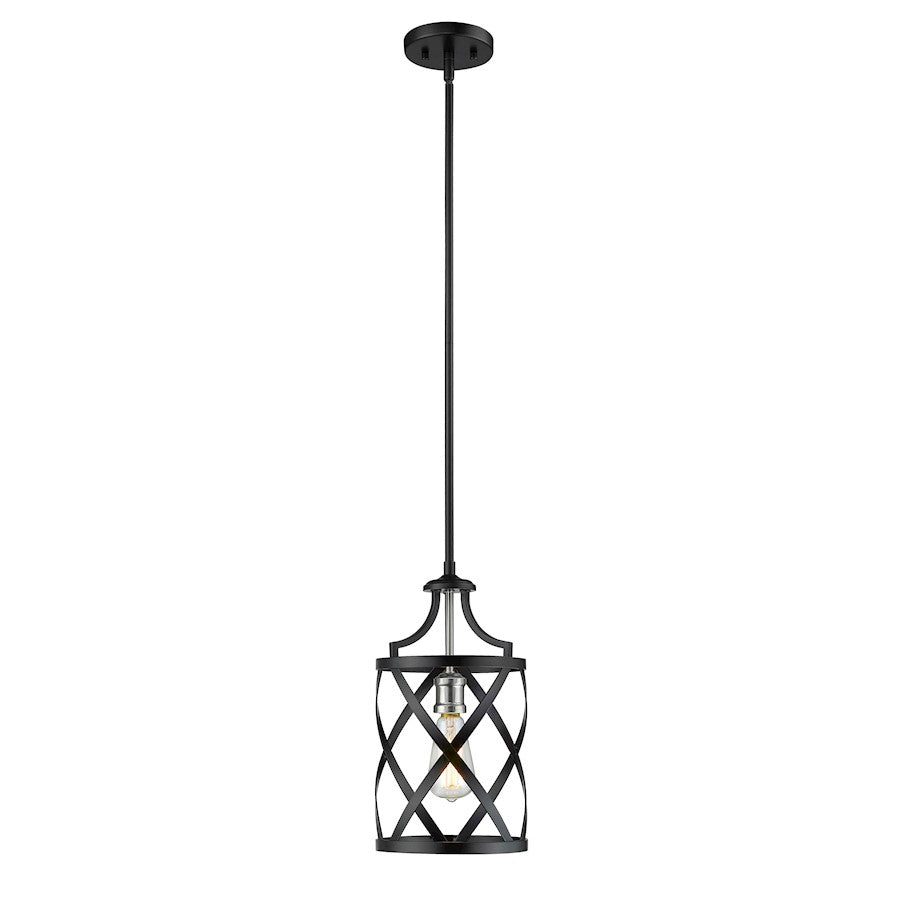 Z-Lite Malcalester 1 Light 99" Mini Pendant, Black/Brushed Nickel -481MP-MB-BN