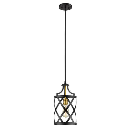 Z-Lite Malcalester 1 Light 99" Mini Pendant, Black/Olde Brass -481MP-MB-OBR