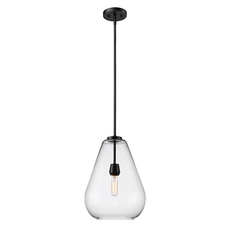 Z-Lite Ayra 1 Light 12" Pendant, Matte Black/Clear - 488P12-MB