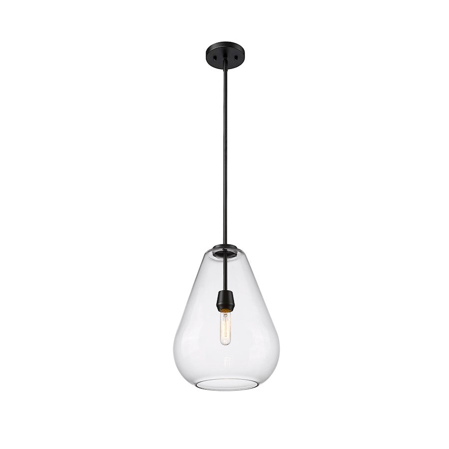 1 Light Pendant, Matte Black/Clear