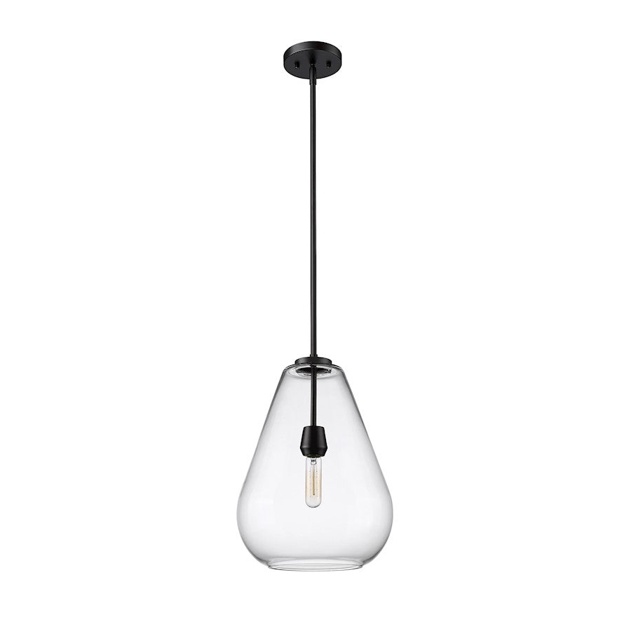 1 Light Pendant, Matte Black/Clear