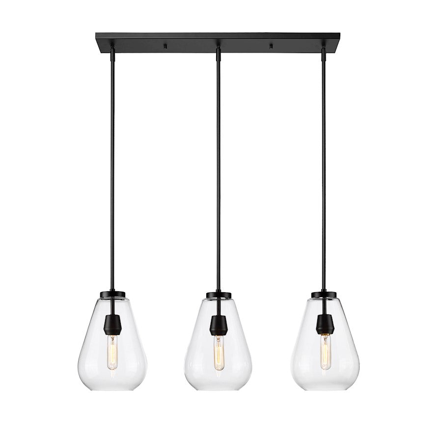 3 Light Linear Chandelier, Matte Black