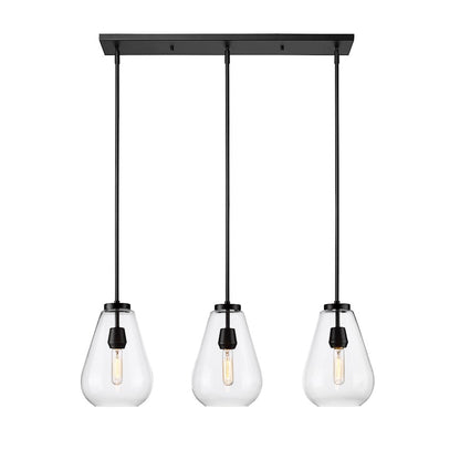 3 Light Linear Chandelier, Matte Black