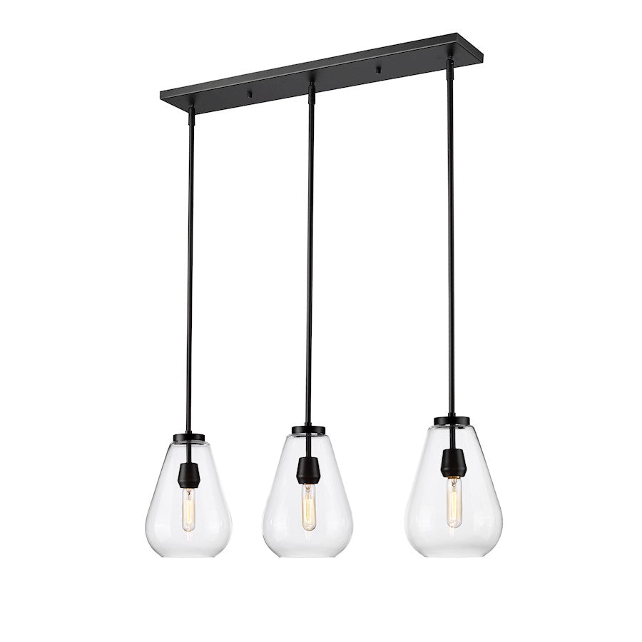 3 Light Linear Chandelier, Matte Black