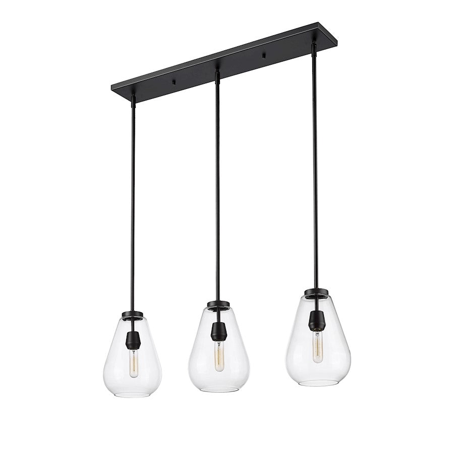 3 Light Linear Chandelier, Matte Black