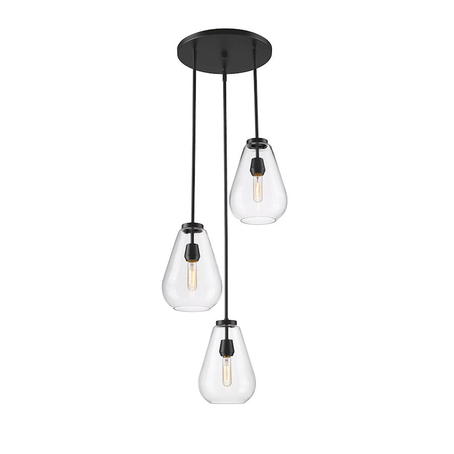 Z-Lite Ayra 3 Light Chandelier, Matte Black/Clear - 488P8-3R-MB