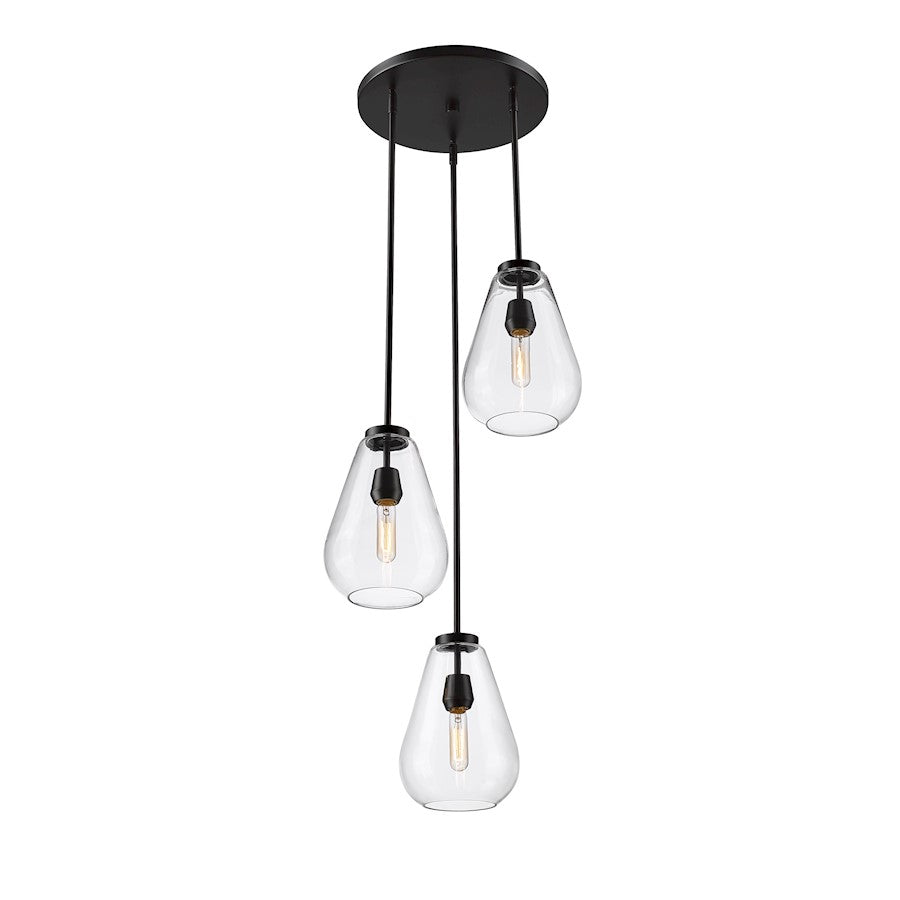 3 Light Chandelier, Matte Black